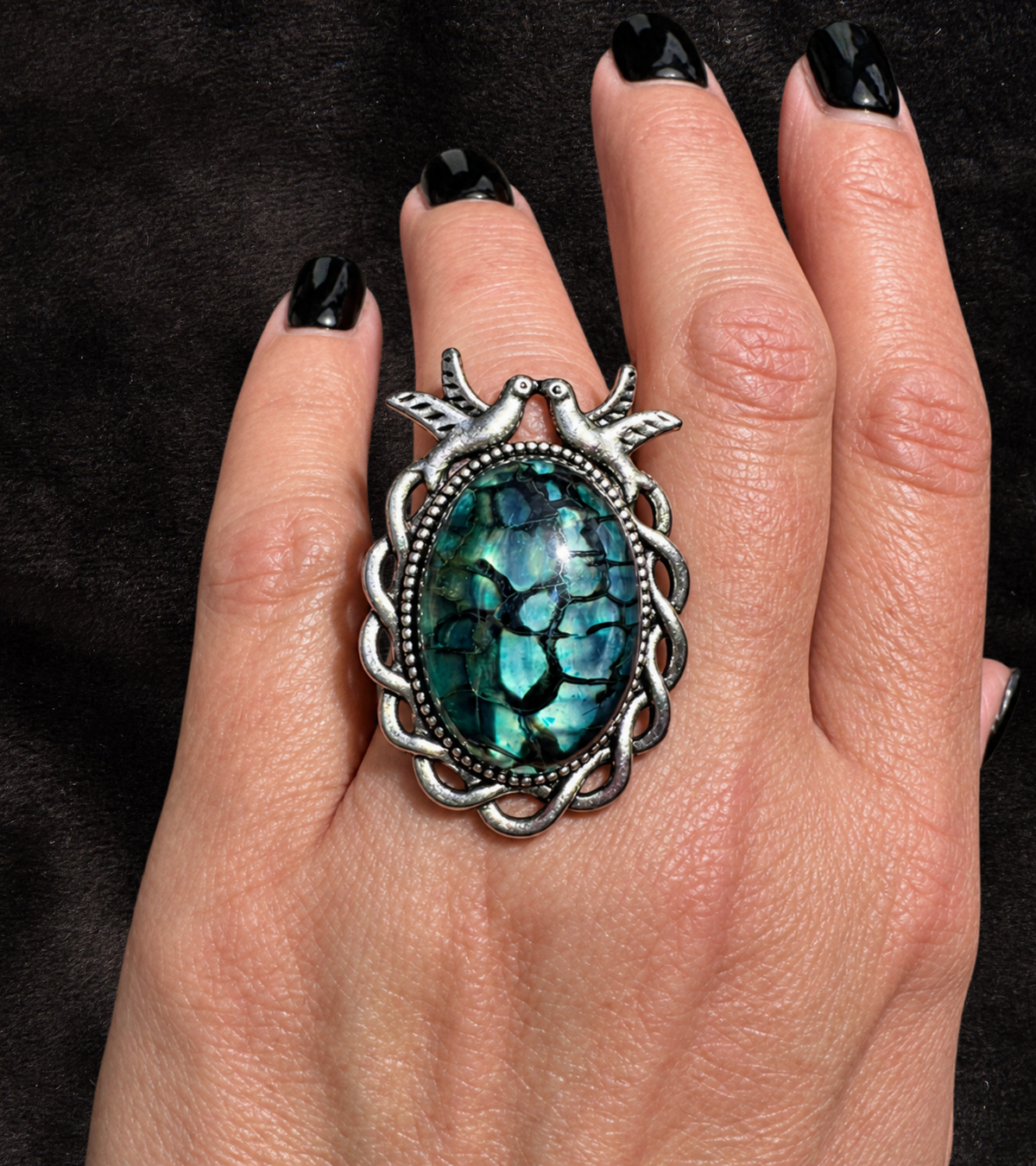 Dragons Vein Reliquary - Vintage-Style Dragon Vein Agate Adjustable Ring