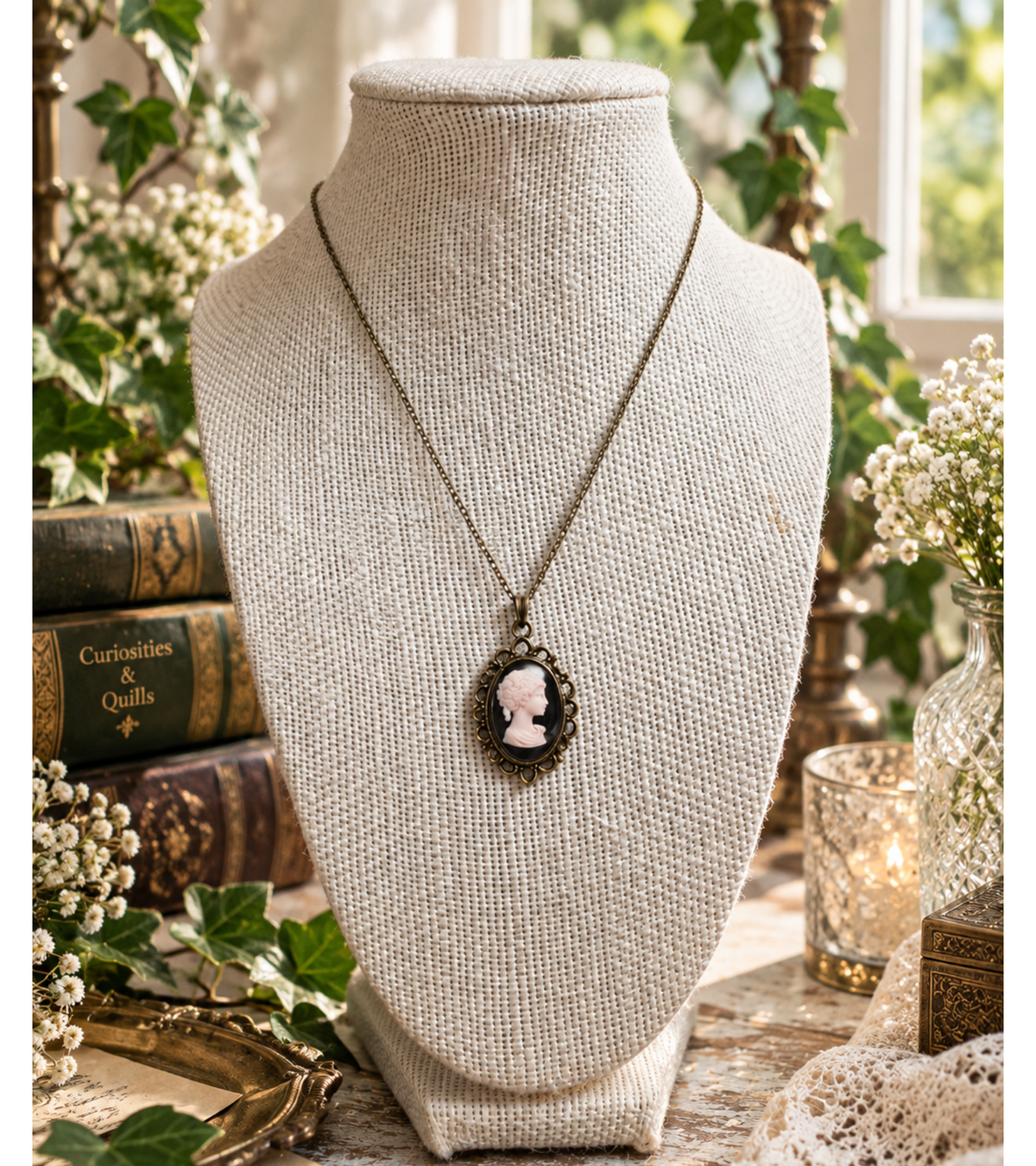 Lady in Black - Vintage Inspired Cameo Pendant Necklace