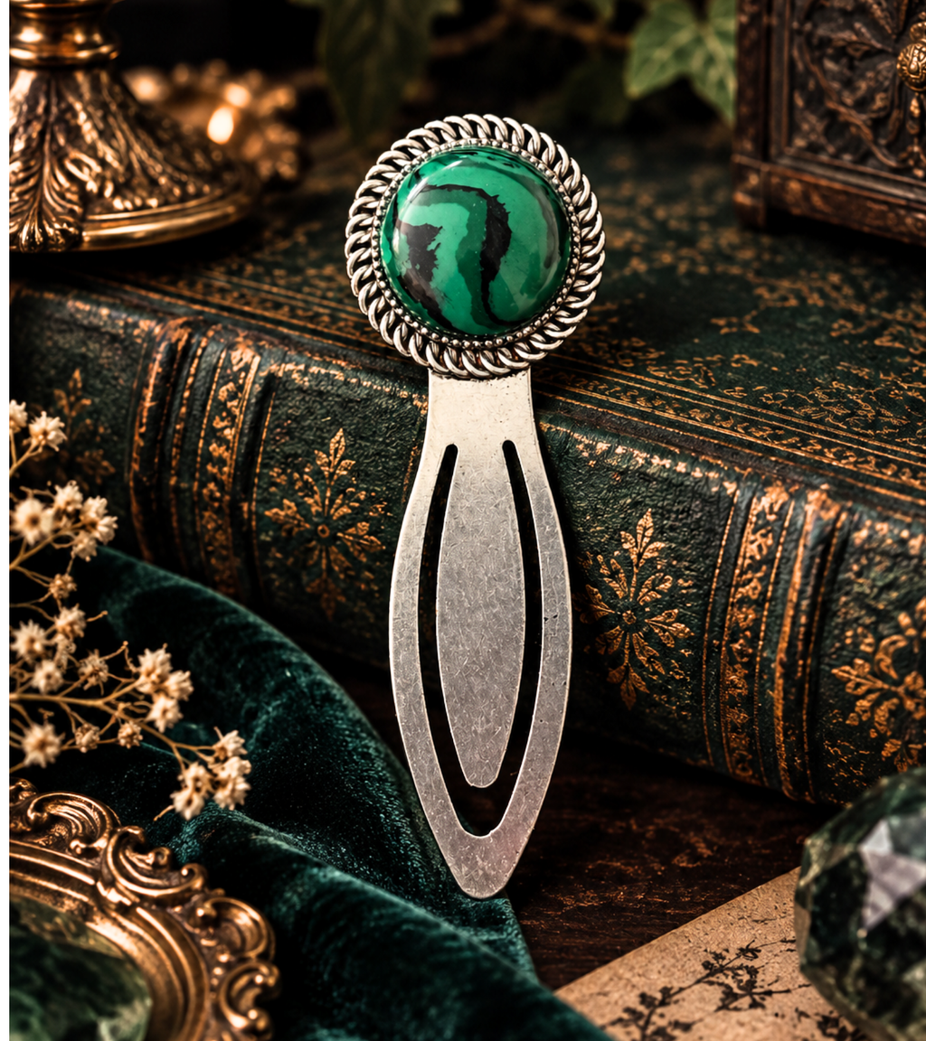 The Verdant Veil — Malachite Vintage Style Bookmark