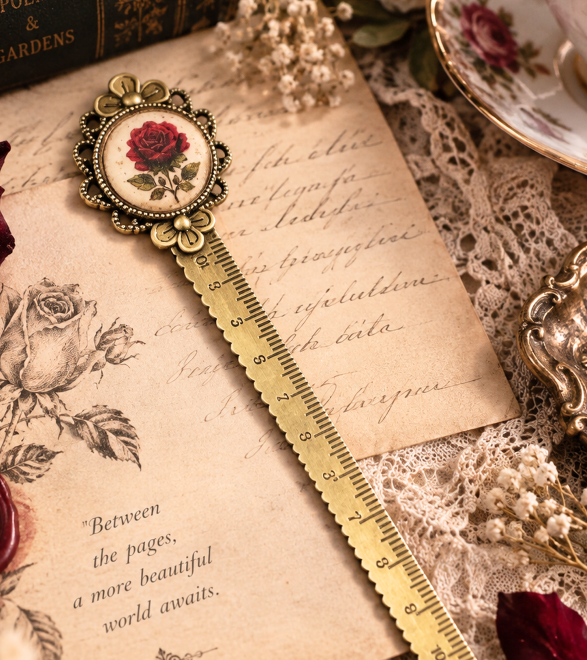 Rose Between the Pages — Resin Vintage Style Bookmark