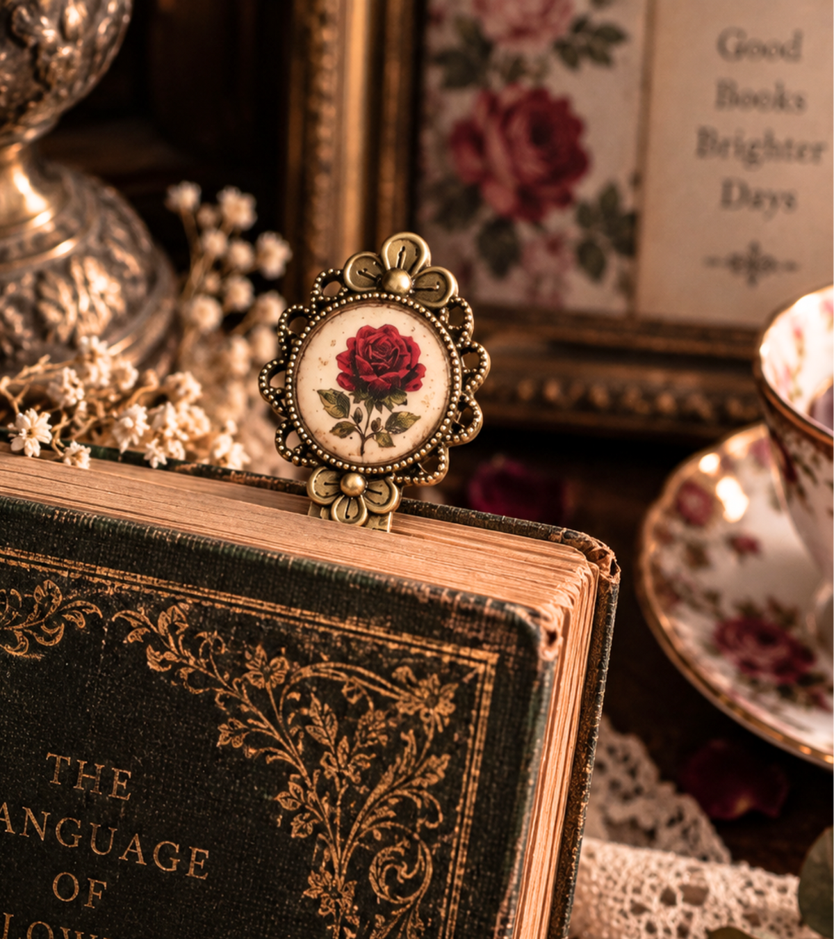 Rose Between the Pages — Resin Vintage Style Bookmark