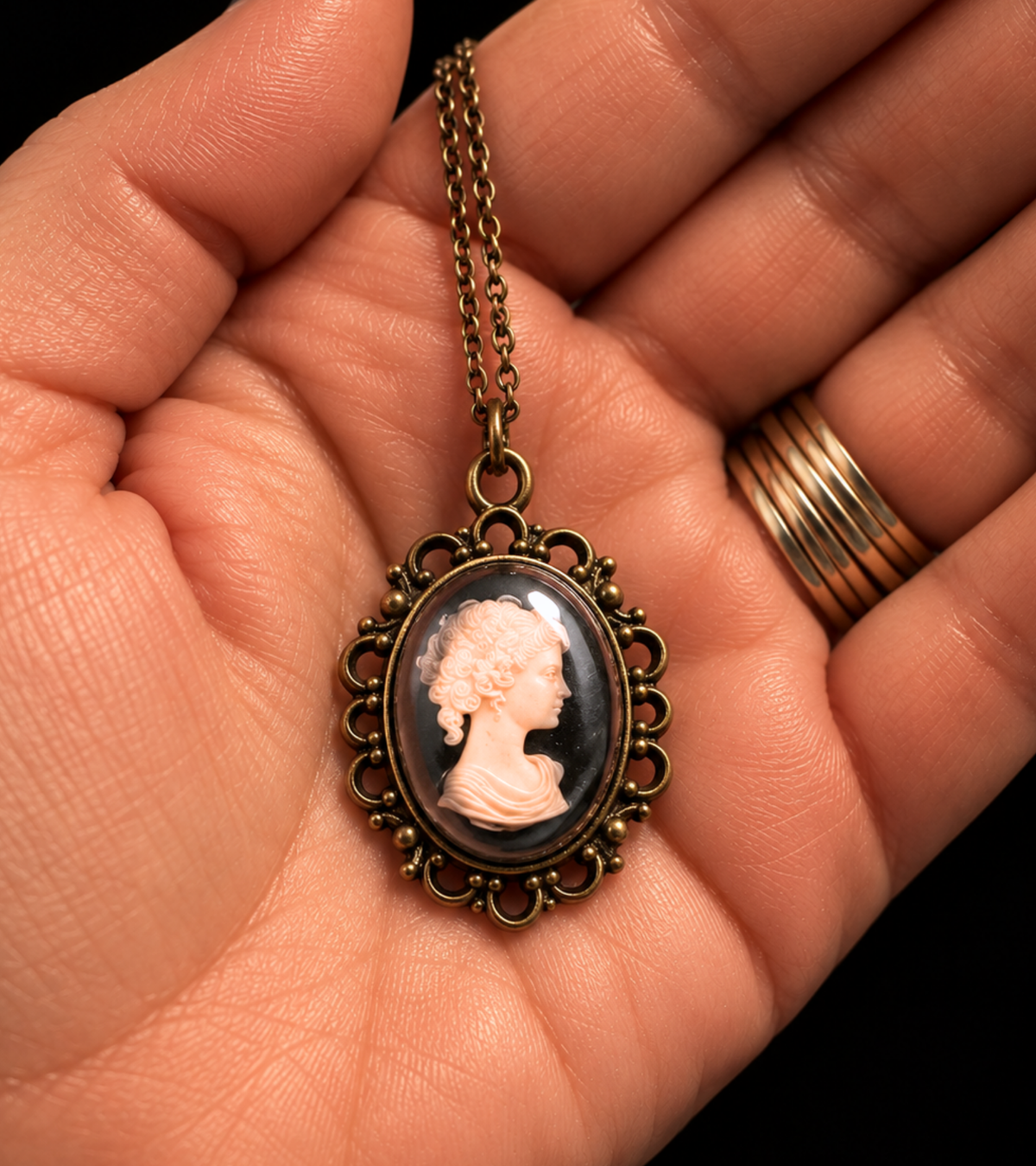 Lady in Black - Vintage Inspired Cameo Pendant Necklace