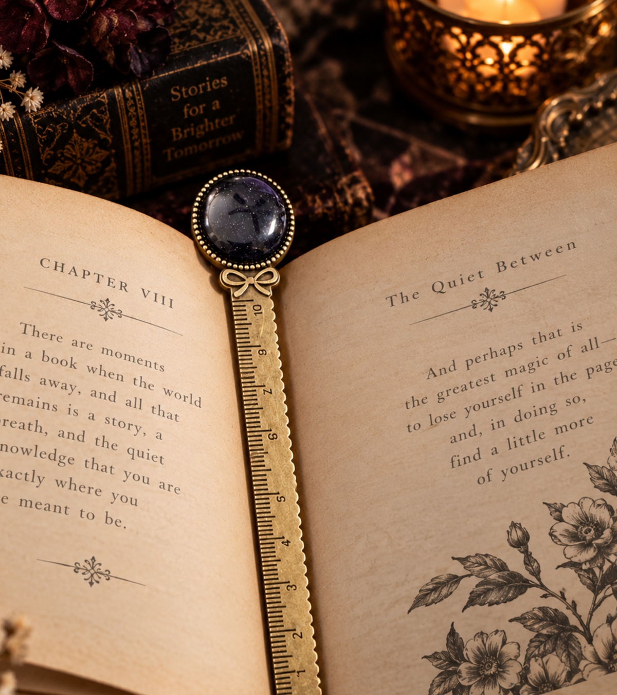 Starlight in the Veil — Black Goldstone Vintage Style Bookmark