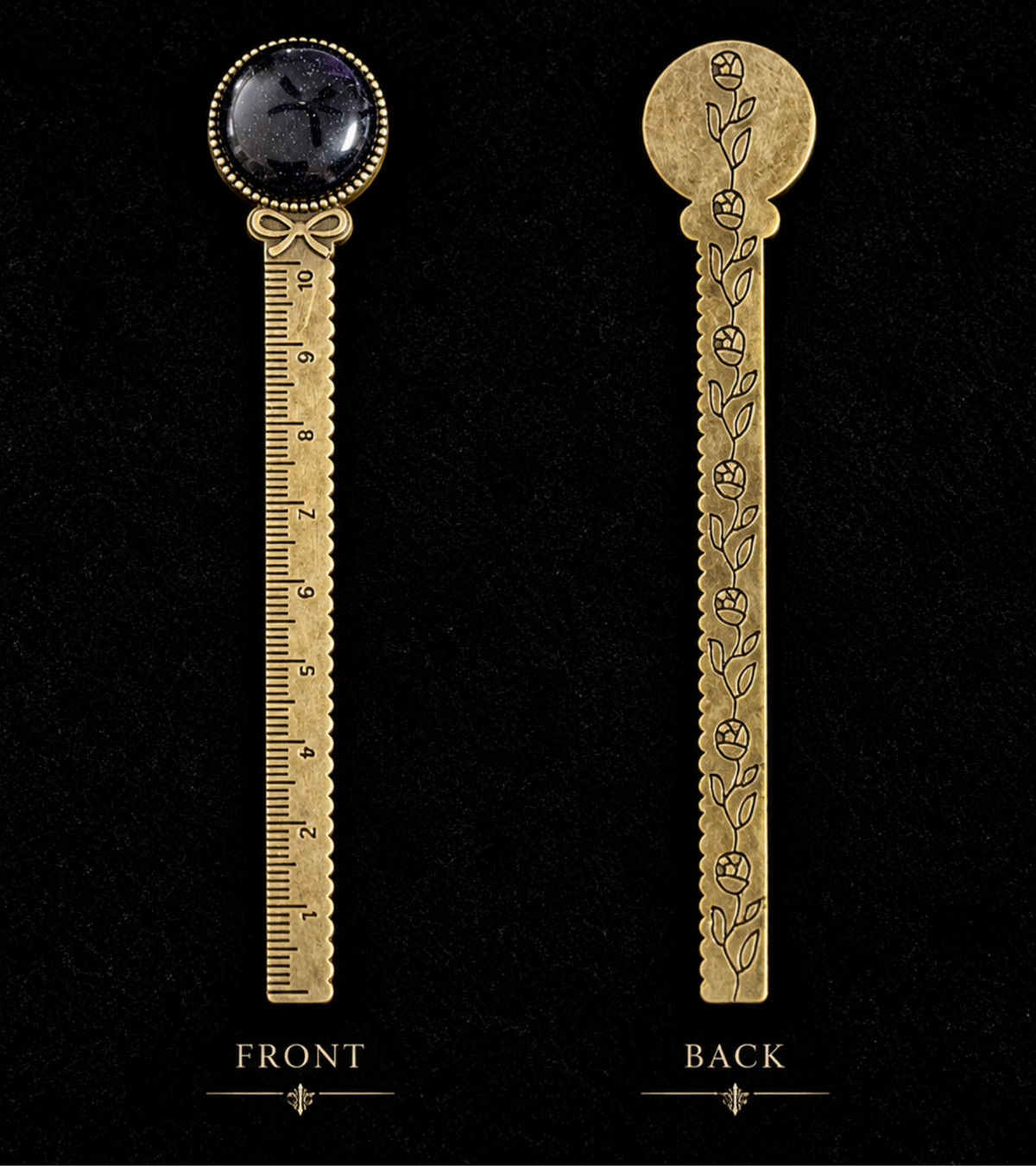 Starlight in the Veil — Black Goldstone Vintage Style Bookmark