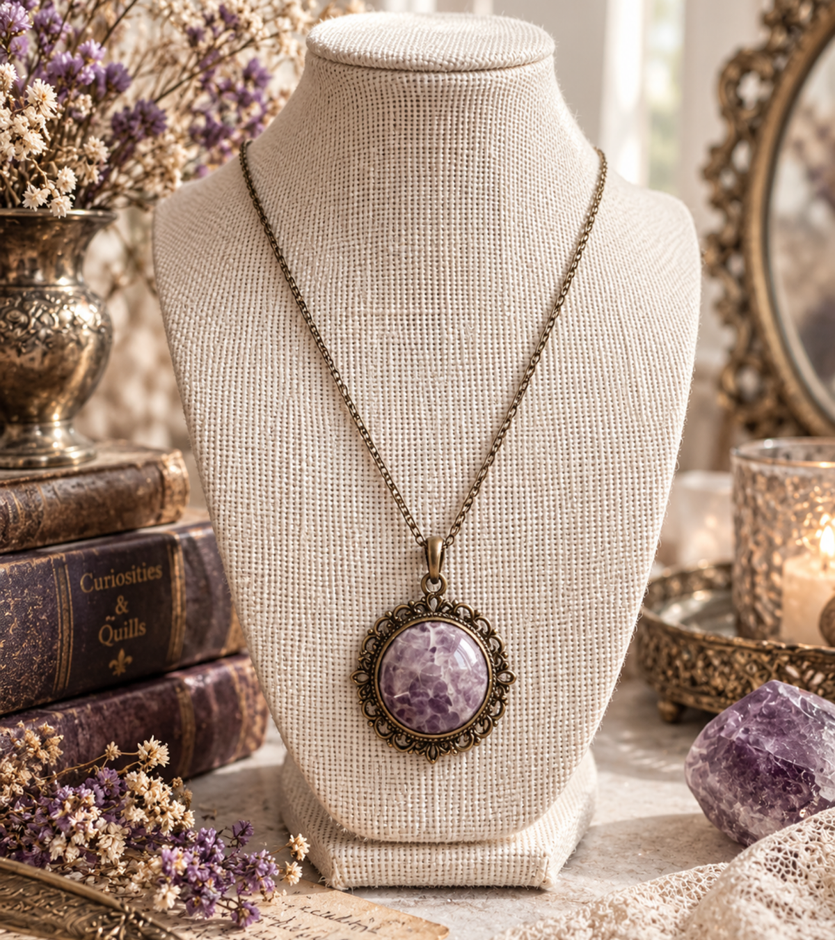 Violet Reverie - Vintage Style Amethyst Pendant Necklace