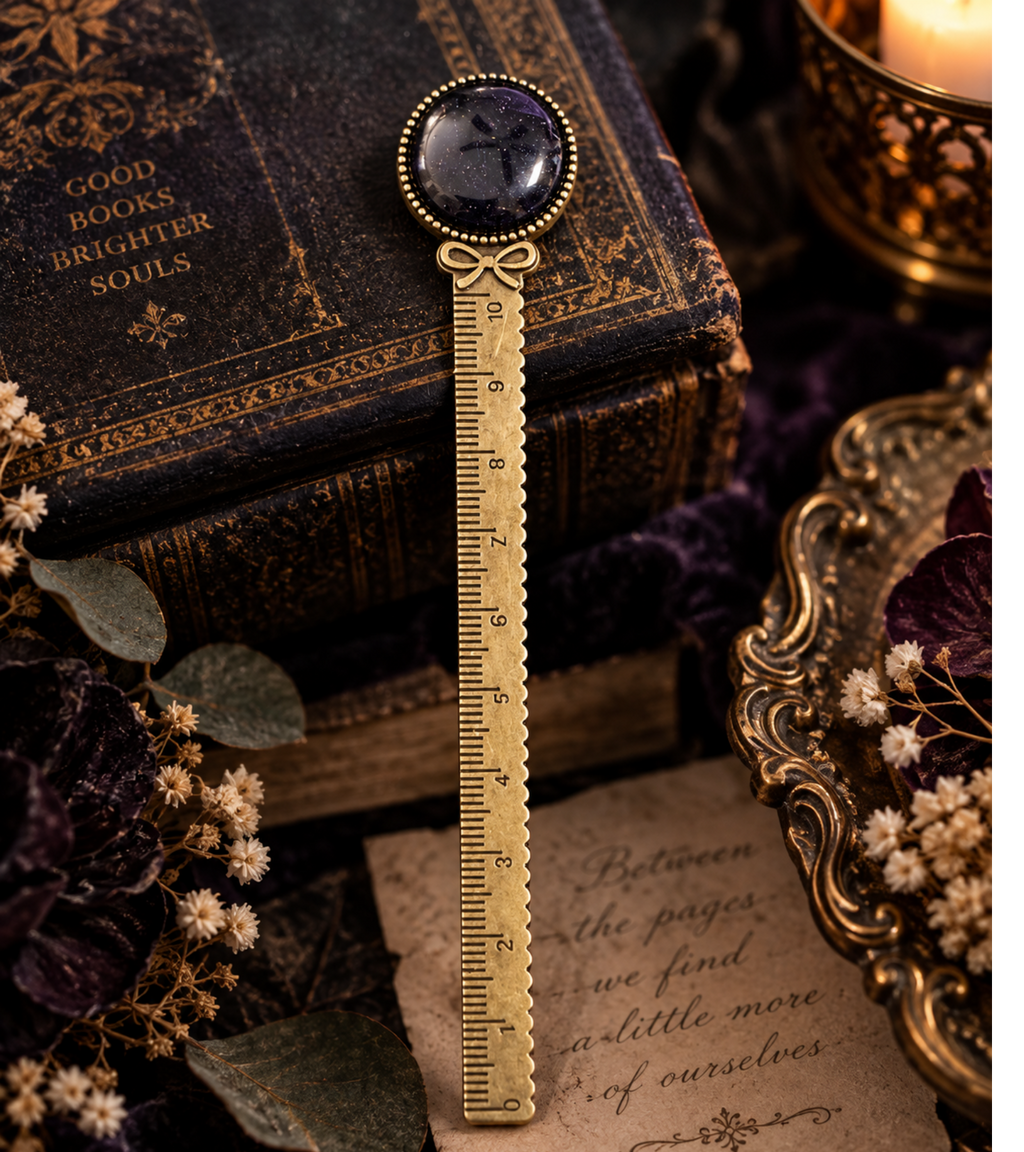 Starlight in the Veil — Black Goldstone Vintage Style Bookmark