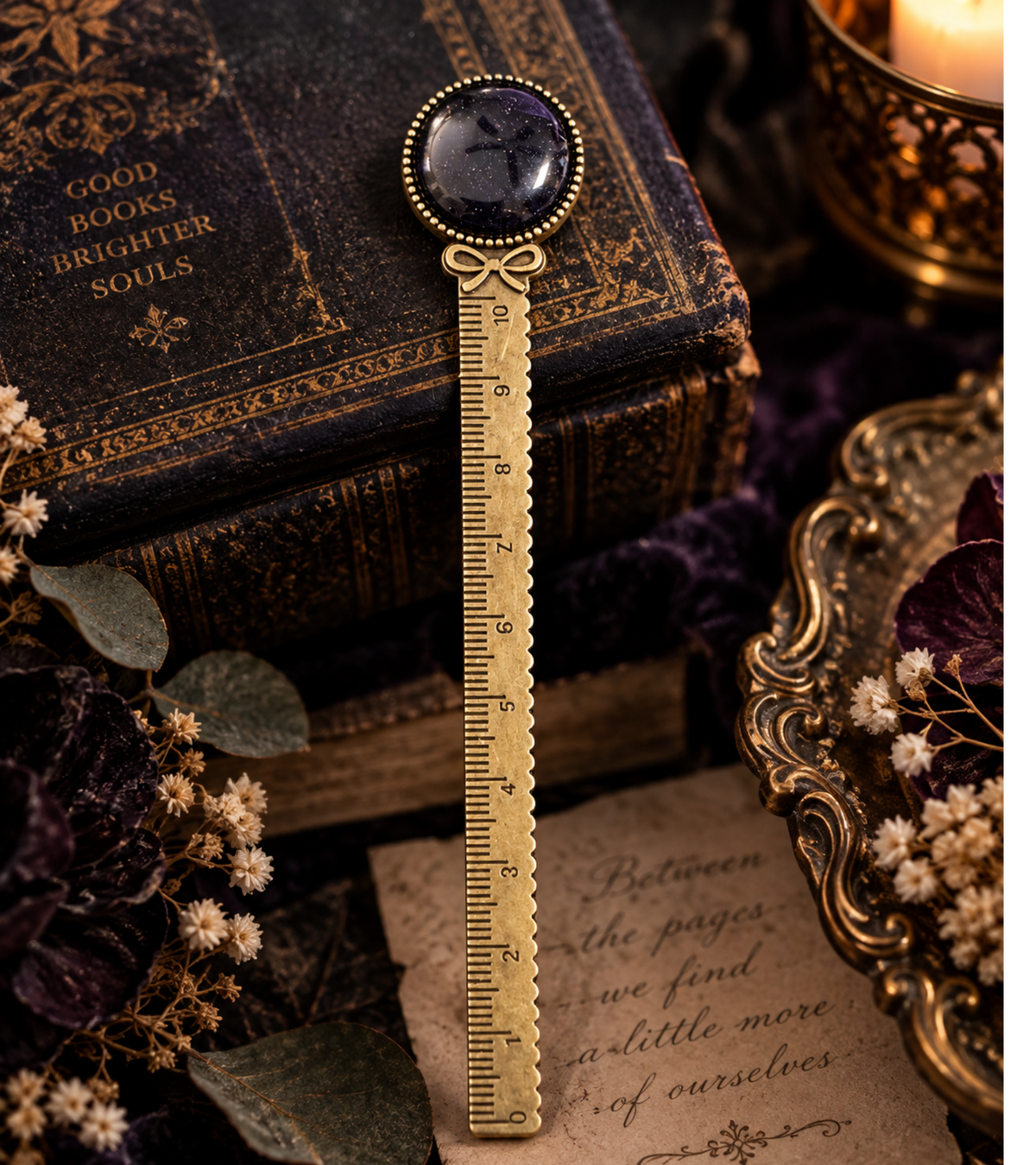 Starlight in the Veil — Black Goldstone Vintage Style Bookmark