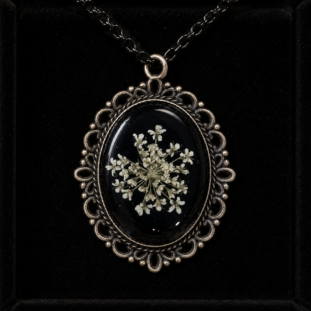 The Midnight Herbarium — Queen Anne's Lace Resin Pendant