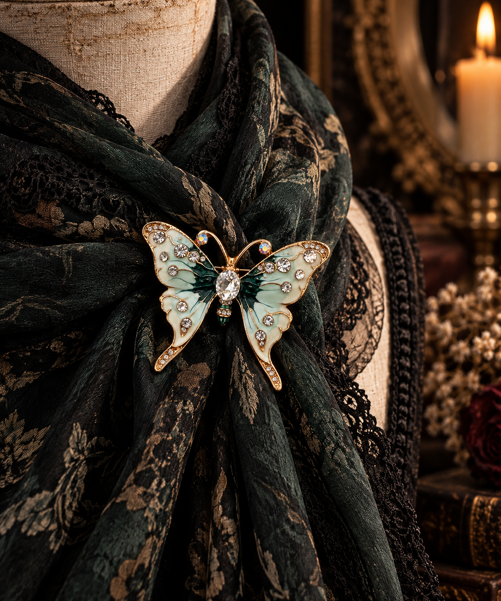 The Emerald Nocturne — Jewelled Butterfly Brooch