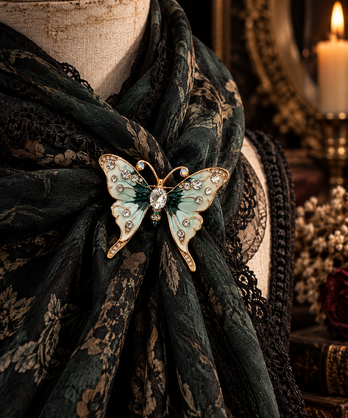 The Emerald Nocturne — Jewelled Butterfly Brooch