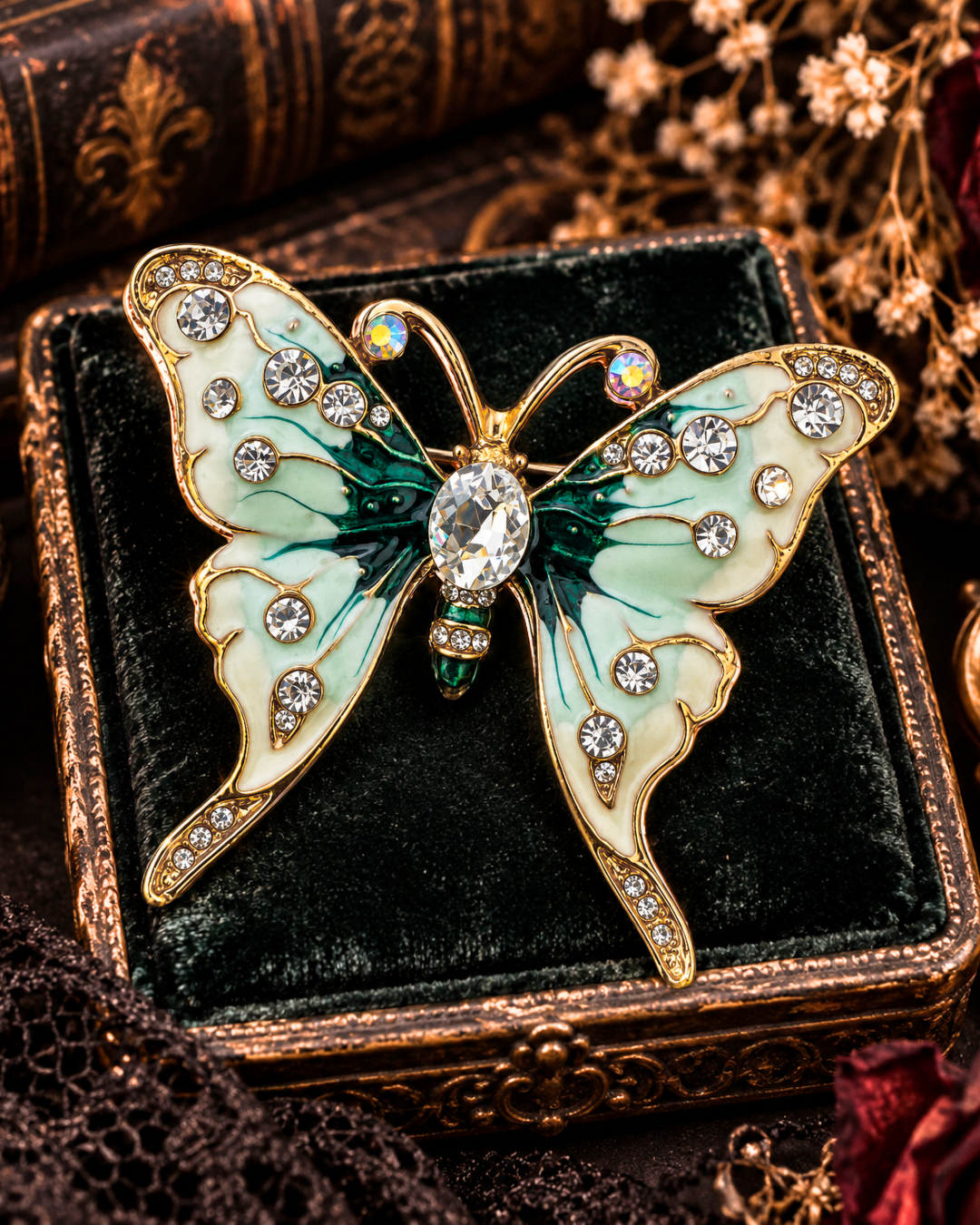 The Emerald Nocturne — Jewelled Butterfly Brooch